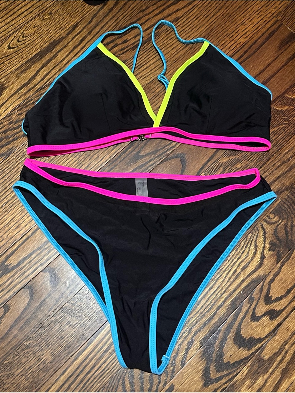 Black Two-Piece Bikini with Neon Trim – Women Swim